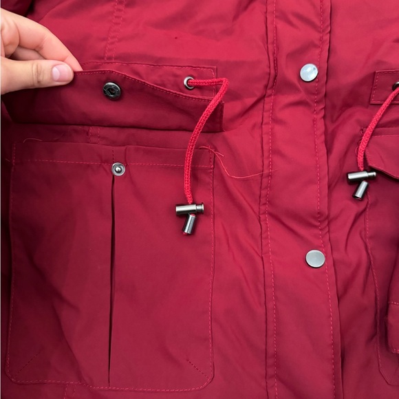 Women's Red Parka Coat - Picture 3 of 6